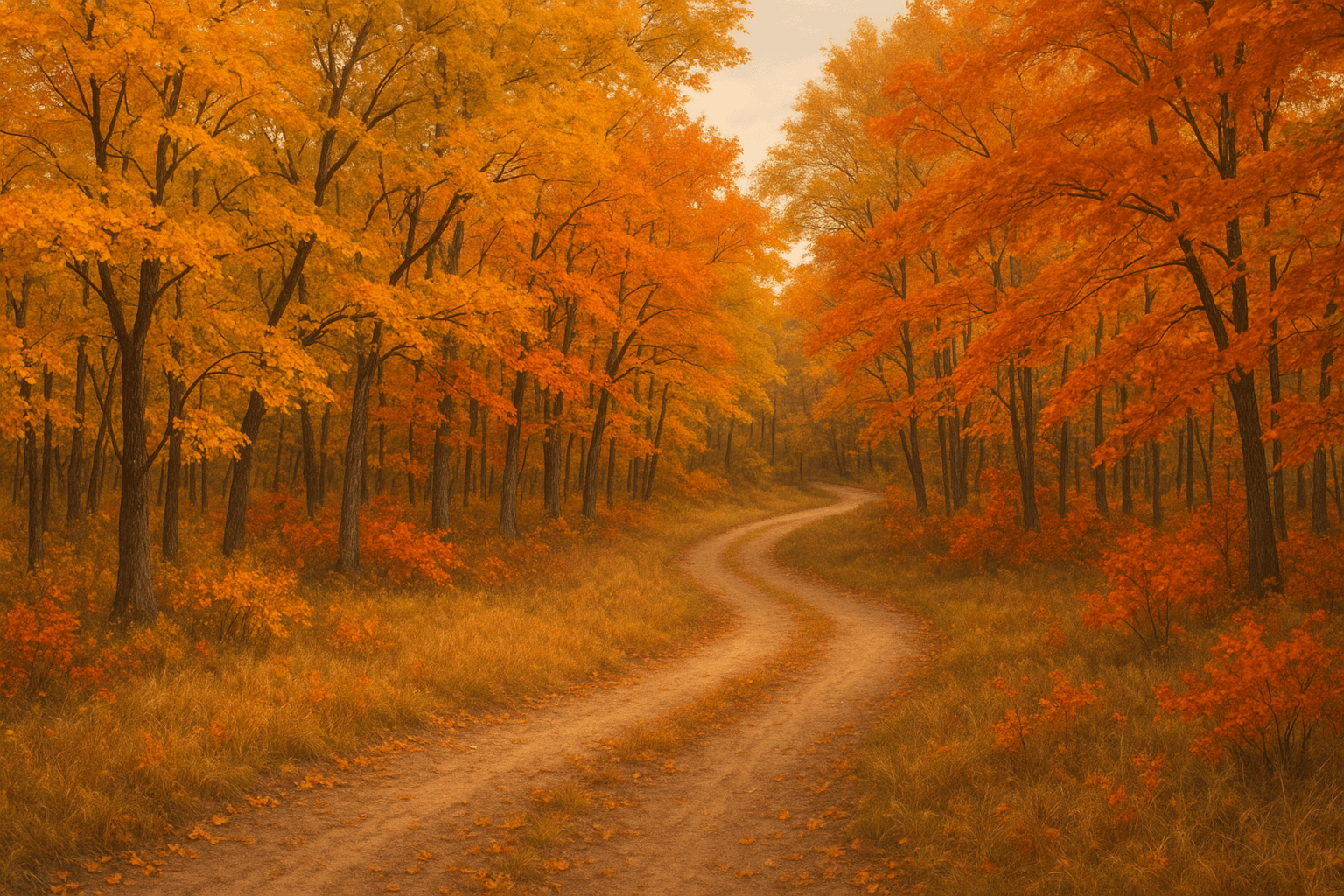 A winding path through colorful autumn trees representing personal growth